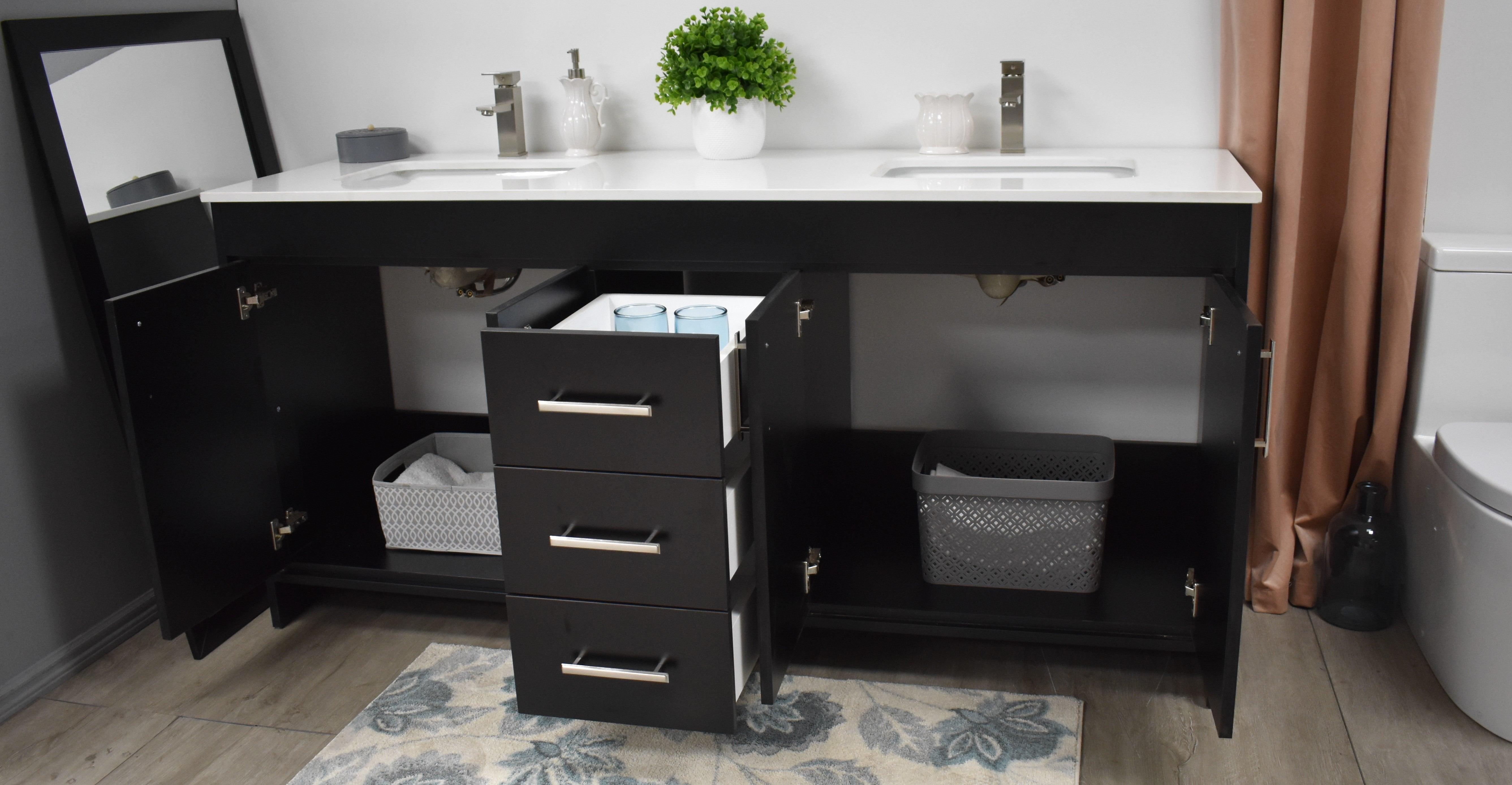 Volpa USA Capri 72" Modern Bathroom Double Sink Vanity Black MTD-3572DBK-1W aos