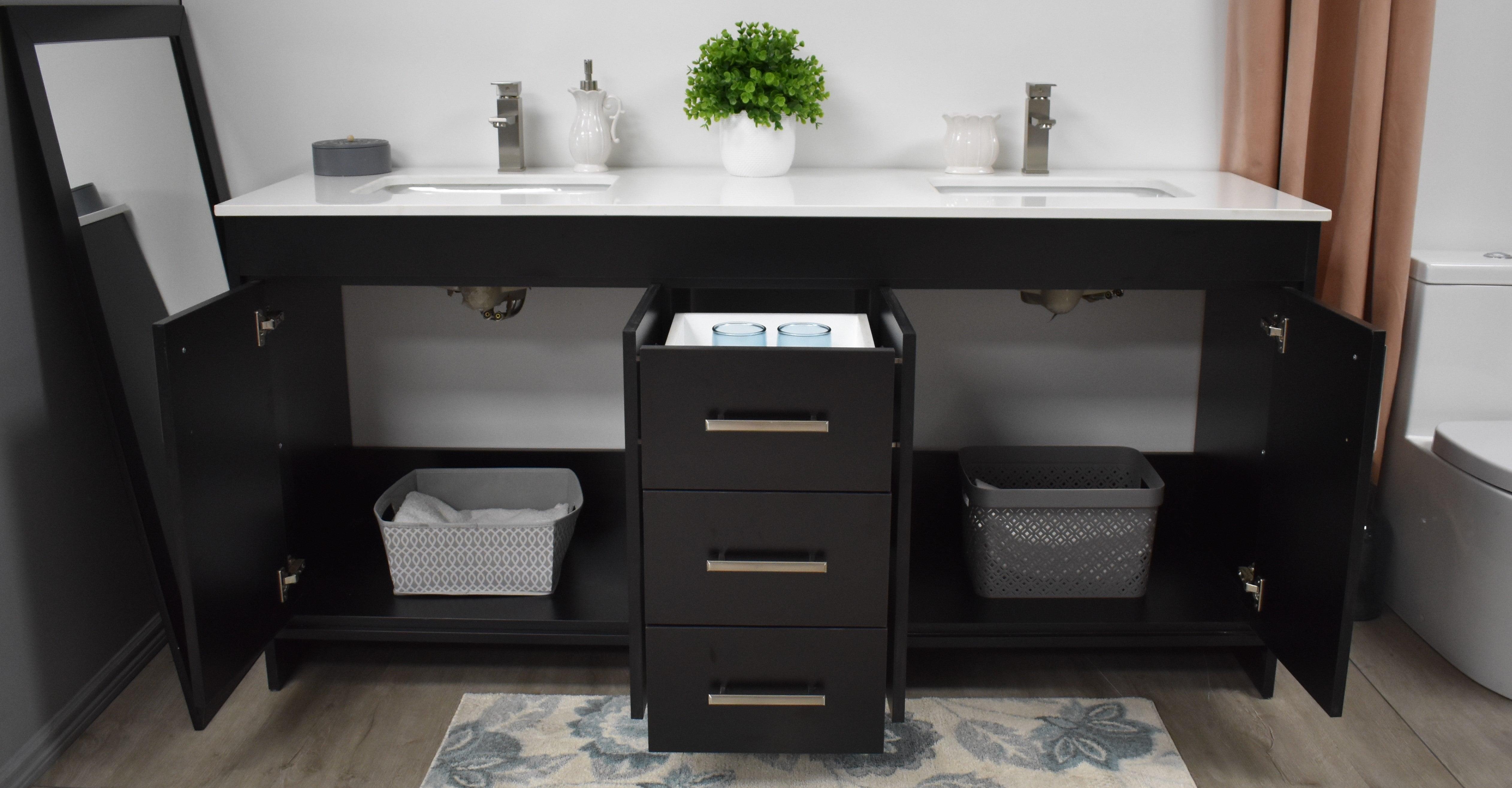 Volpa USA Capri 72" Modern Bathroom Double Sink Vanity Black MTD-3572DBK-1W fos