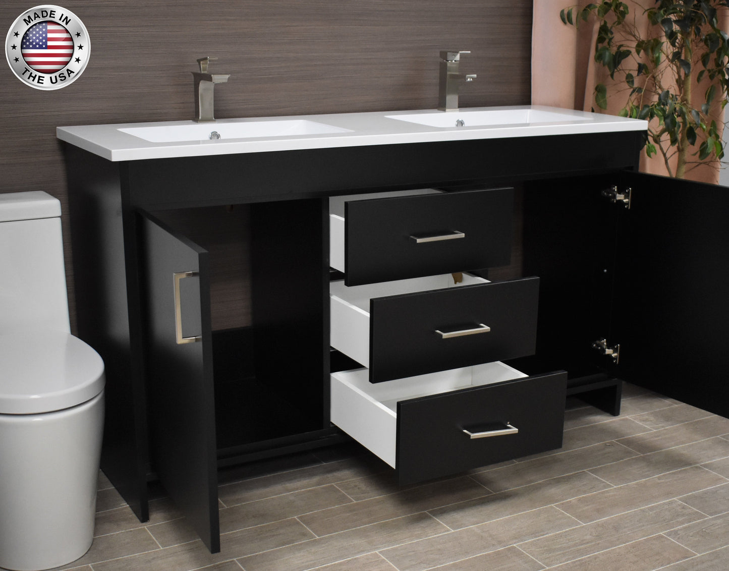 Volpa USA Rio 60" Modern Bathroom Double Sink Vanity MTD-360D-3