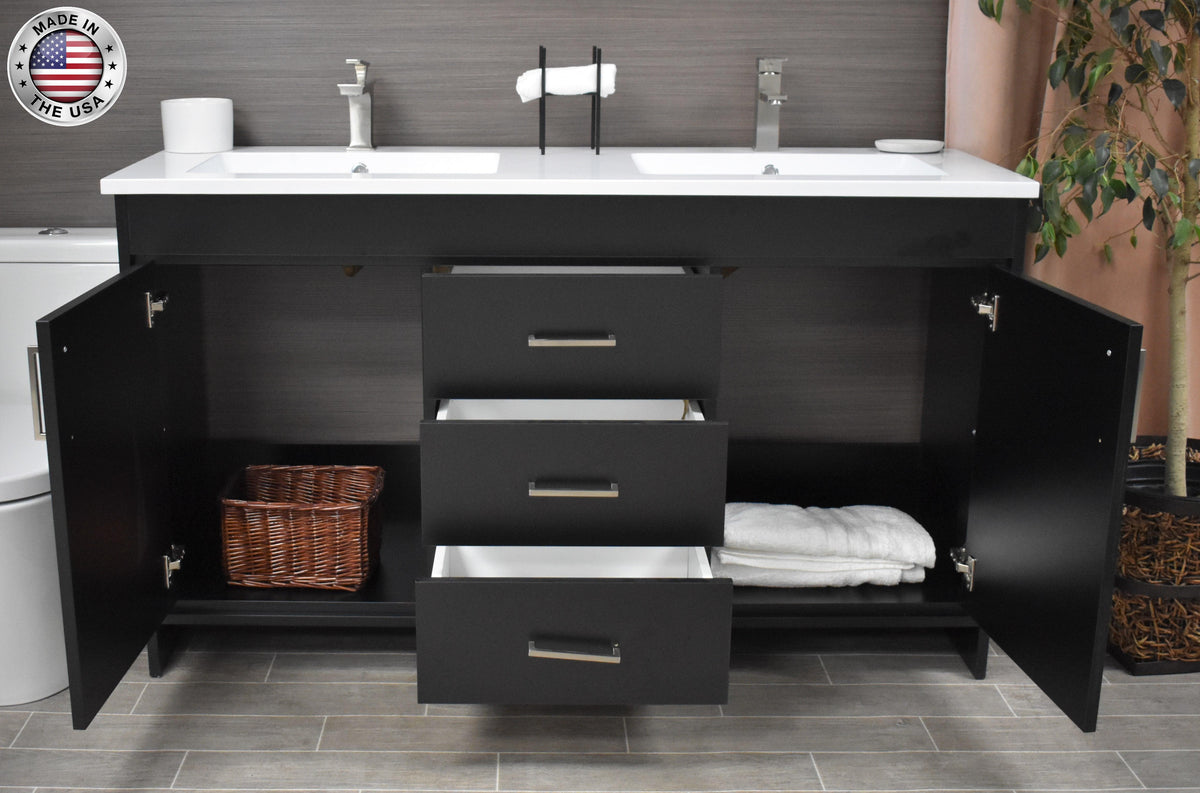 Rio 60" Vanity Black MTD-360DBK-3frontopenstaged
