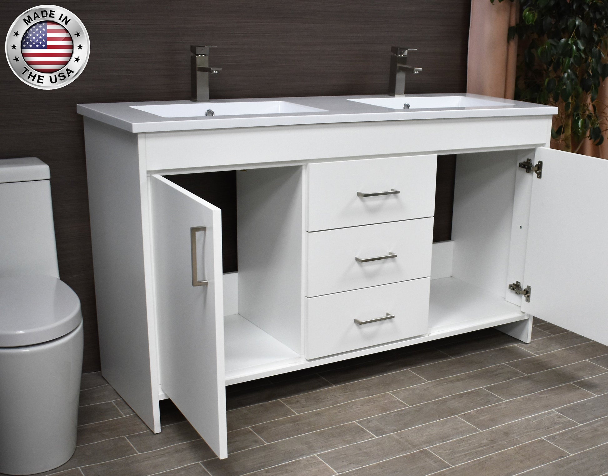 Rio 60" Vanity White MTD-360DW-3anglesemiopen