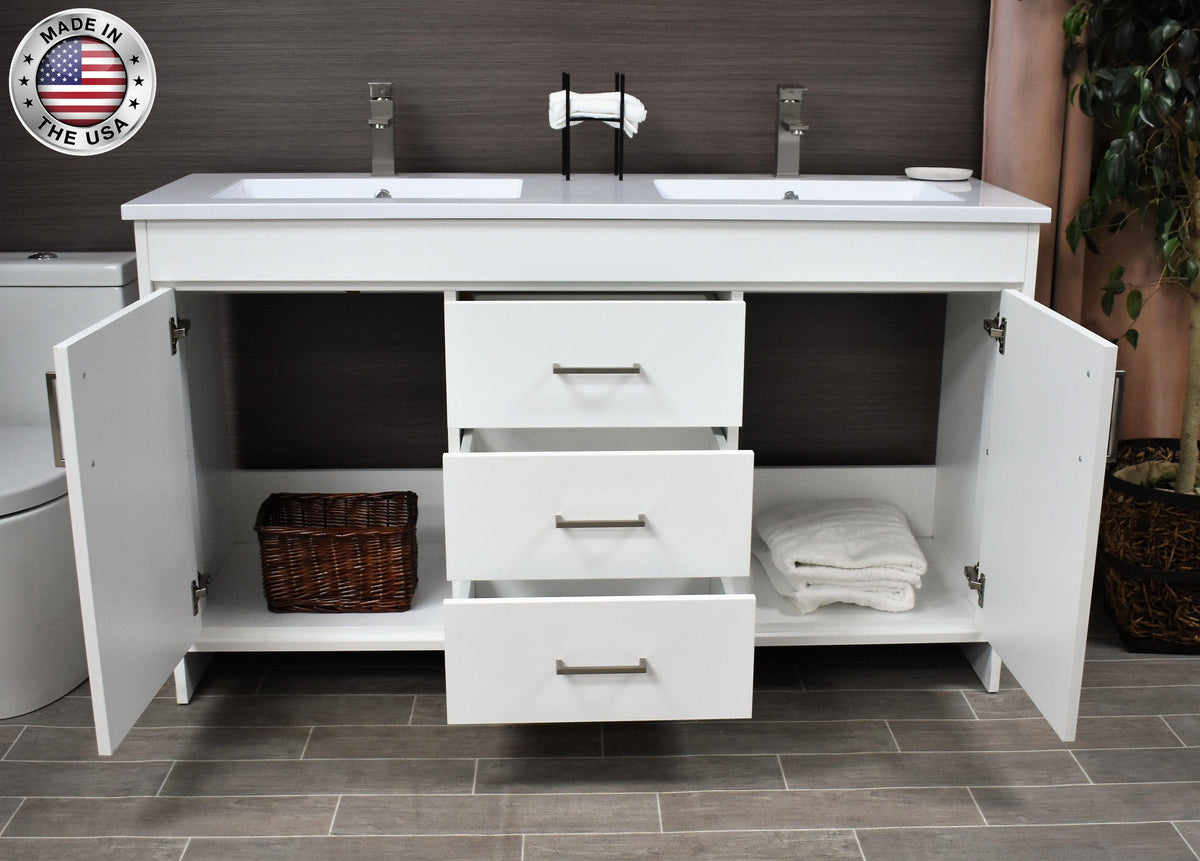 Rio 60" Vanity White MTD-360DW-3frontopenstaged