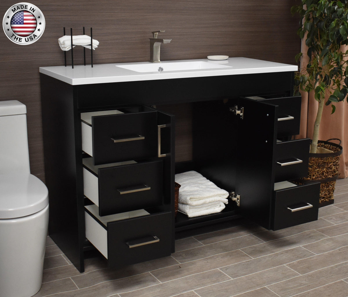 Rio 60" Vanity Black MTD-360SBK-3angleopenstaged