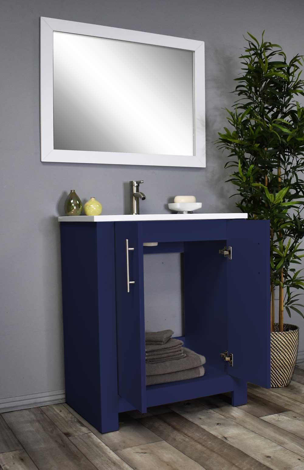Volpa USA Austin 24" Modern Bathroom Vanity Navy MTD-422NV-14 Angle open staged