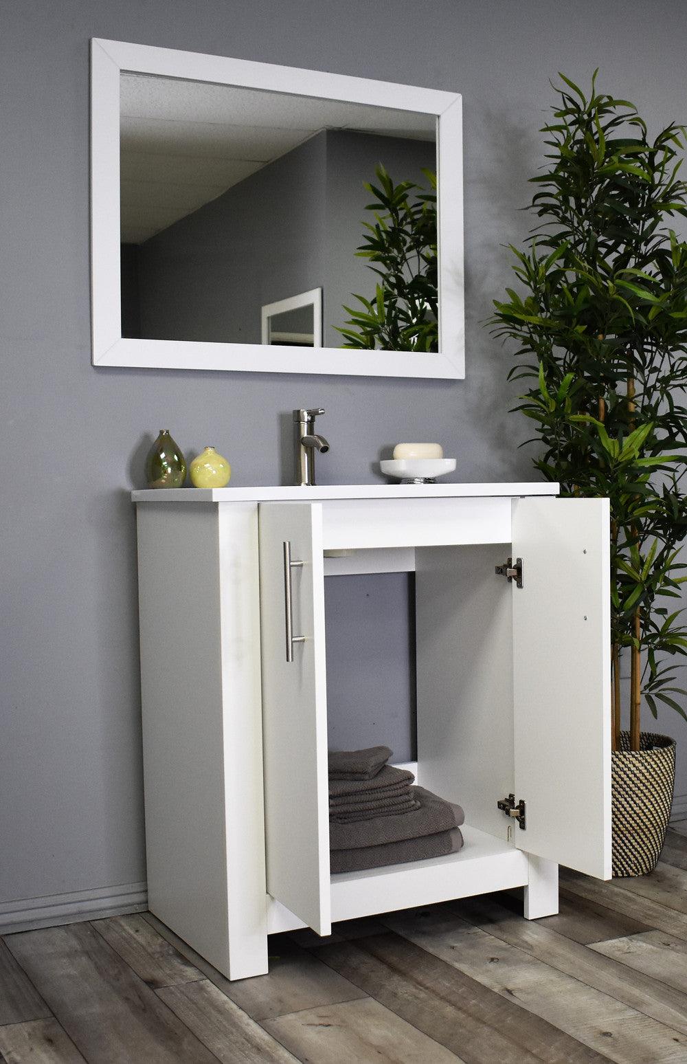 Austin 24" white vanity  MTD-4224W-14Angle-Open-Staged
