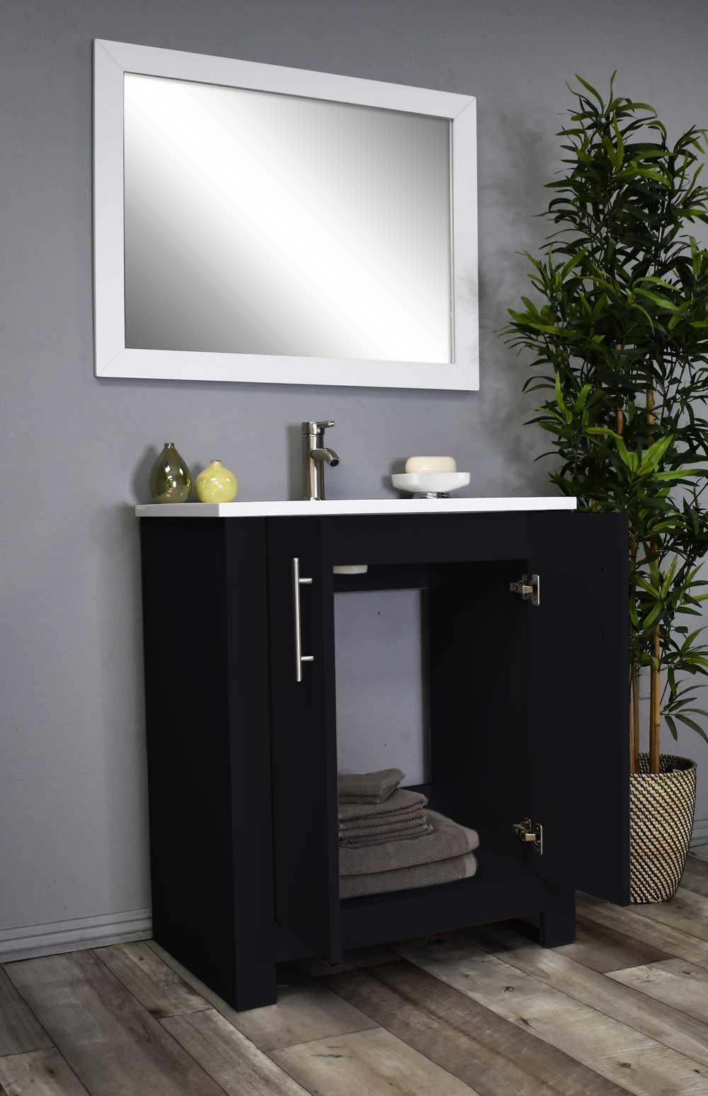 Austin 30” vanity glossy black MTD-4230GB-14Angle-Open-Staged