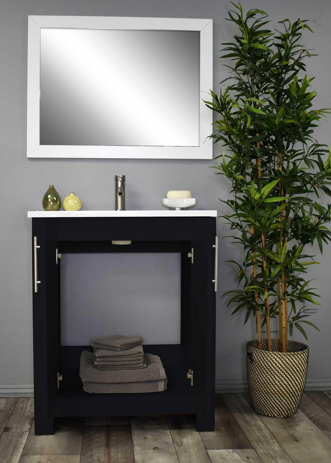 Austin 30” vanity glossy black MTD-4230GB-14Front-Open-Staged