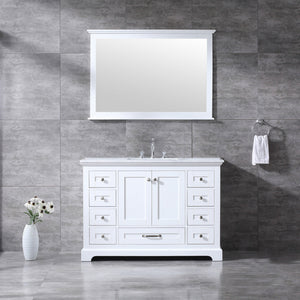 Dukes 48" White, Dark Grey, Navy Blue or Espresso Single Vanity, Available with White Carrara Marble Top, White Square Sink, 36" LED Mirror and Faucet - The Bath Vanities