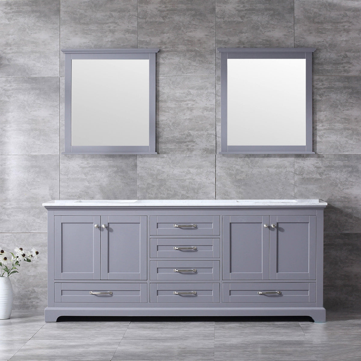 Dukes 80" White, Dark Grey, Navy Blue or Espresso Double Vanity, Available with White Carrara Marble Top, White Square Sink, 30" LED Mirror and Faucet - The Bath Vanities