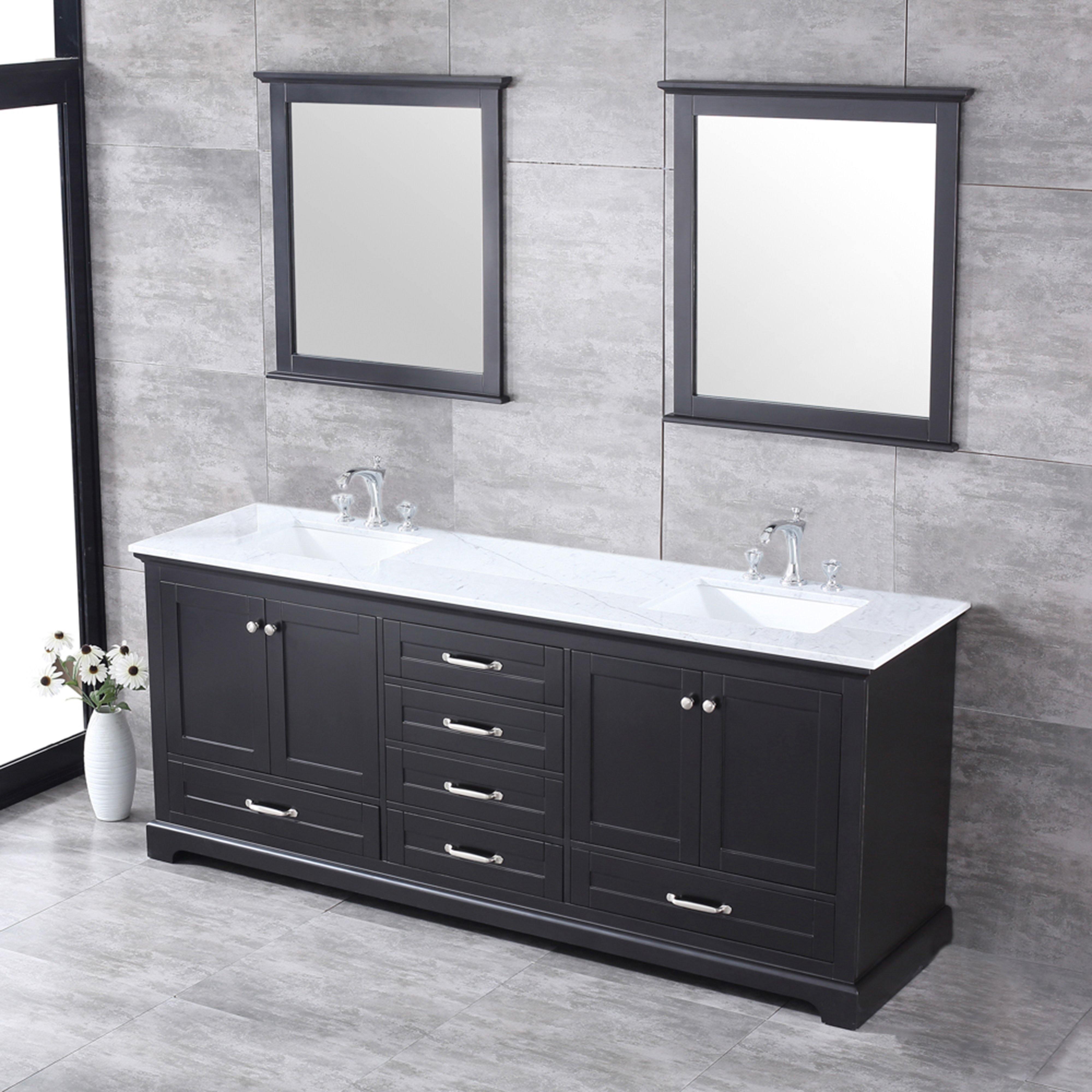 Dukes 80" White, Dark Grey, Navy Blue or Espresso Double Vanity, Available with White Carrara Marble Top, White Square Sink, 30" LED Mirror and Faucet - The Bath Vanities