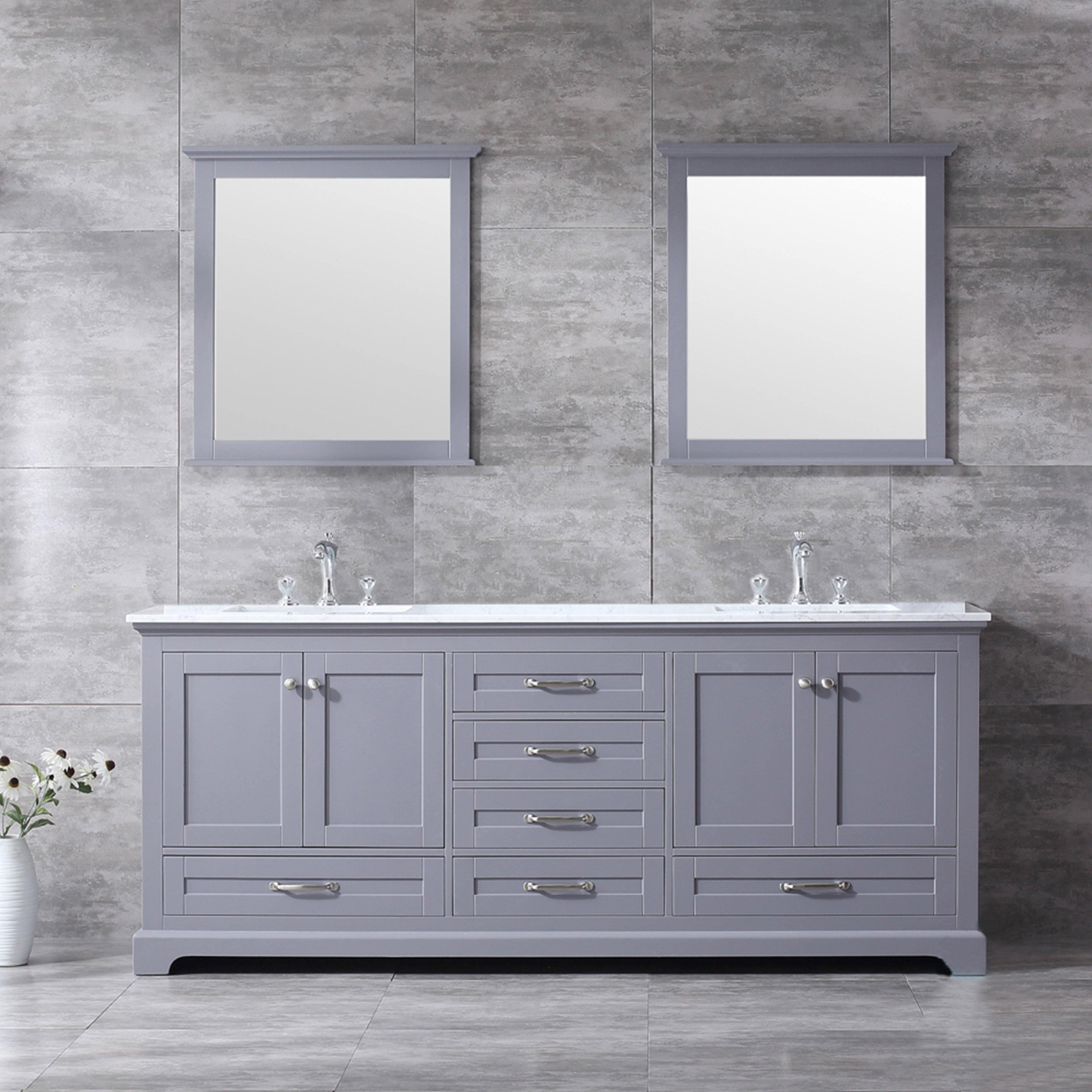 Dukes 80" White, Dark Grey, Navy Blue or Espresso Double Vanity, Available with White Carrara Marble Top, White Square Sink, 30" LED Mirror and Faucet - The Bath Vanities