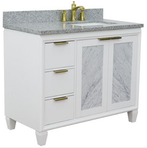 Bellaterra 43" Single White Vanity- Right Door/Right Rectangle Sink 400990-43R-WH 