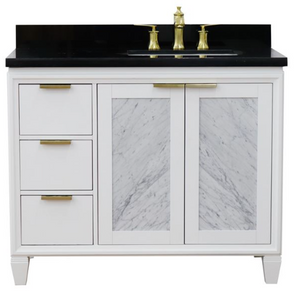Bellaterra 43" Single White Vanity- Right Door/Right Rectangle Sink 400990-43R-WH Black Top