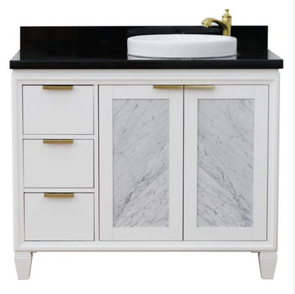 Bellaterra 43" Single White Vanity- Right Door/Right Round Sink 400990-43R-WH Black Top