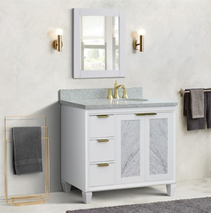 Bellaterra 43" Single White Vanity- Right Door/Right Oval Sink 400990-43R-WH Gray Top
