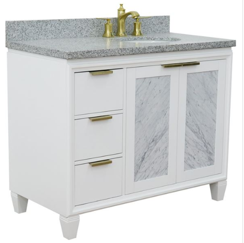 Bellaterra 43" Single White Vanity- Right Door/Right Oval Sink 400990-43R-WH Gray Top