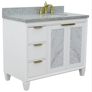 Bellaterra 43" Single White Vanity- Right Door/Right Oval Sink 400990-43R-WH Gray Top