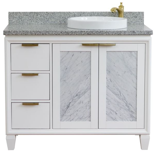 Bellaterra 43" Single White Vanity- Right Door/Right Round Sink 400990-43R-WH Gray Top