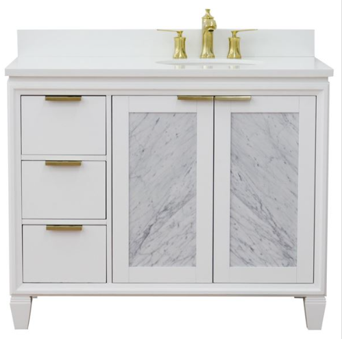 Bellaterra 43" Single White Vanity- Right Door/Right Oval Sink 400990-43R-WH White Top