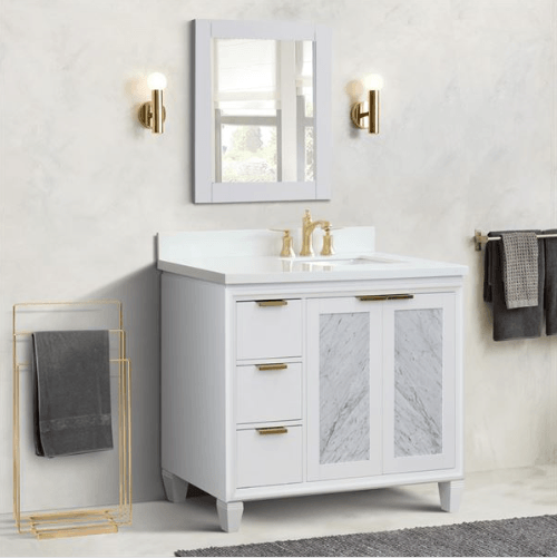 Bellaterra 43" Single White Vanity- Right Door/Right Oval Sink 400990-43R-WH White Top