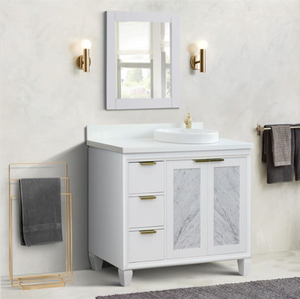 Bellaterra 43" Single White Vanity- Right Door/Right Round Sink 400990-43R-WH White Top