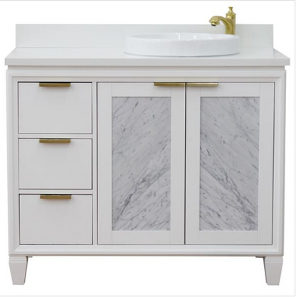 Bellaterra 43" Single White Vanity- Right Door/Right Round Sink 400990-43R-WH White Top