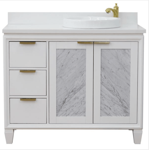 Bellaterra 43" Single White Vanity- Right Door/Right Round Sink 400990-43R-WH White Top