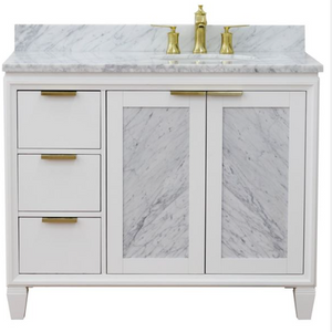 Bellaterra 43" Single White Vanity- Right Door/Right Oval Sink 400990-43R-WH Carrara Top