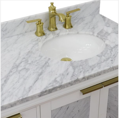 Bellaterra 43" Single White Vanity- Right Door/Right Oval Sink 400990-43R-WH Carrara Top