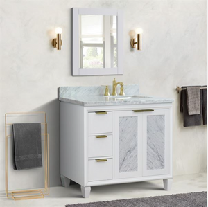 Bellaterra 43" Single White Vanity- Right Door/Right Rectangle Sink 400990-43R-WH Carrara Top