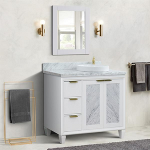 Bellaterra 43" Single White Vanity- Right Door/Right Round Sink 400990-43R-WH Carrara Top