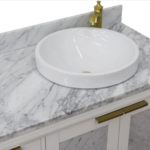 Bellaterra 43" Single White Vanity- Right Door/Right Round Sink 400990-43R-WH Carrara Top