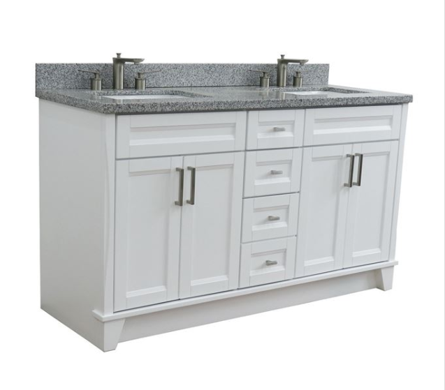 Bellaterra Terni White 61" Wood Double Vanity w/ Counter Top and Sink 400700-61D-WH