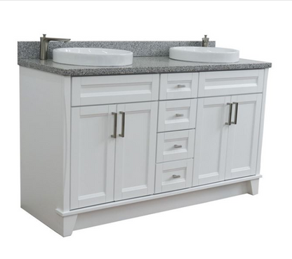 Bellaterra Terni White 61" Wood Double Vanity w/ Counter Top and Sink 400700-61D-WH