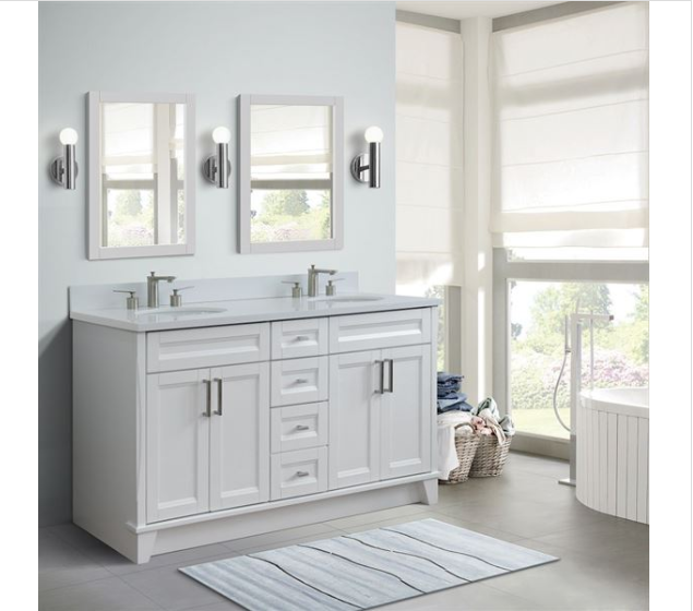 Bellaterra Terni White 61" Wood Double Vanity w/ Counter Top and Sink 400700-61D-WH