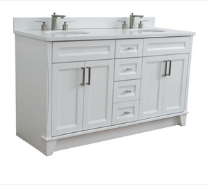 Bellaterra Terni White 61" Wood Double Vanity w/ Counter Top and Sink 400700-61D-WH