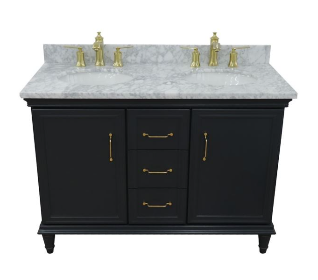 Bellaterra Forli Dark Gray 49" Double Vanity,  White Marble Counter Top Oval Sink