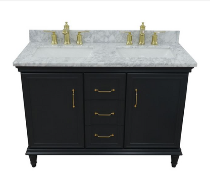 Bellaterra Forli Dark Gray 49" Double Vanity,  White Marble Counter Top Rectangle Sink