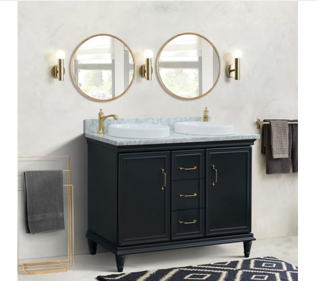 Bellaterra Forli Dark Gray 49" Double Vanity,  White Marble Counter Top Round Sink