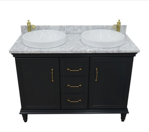Bellaterra Forli Dark Gray 49" Double Vanity,  White Marble Counter Top Round Sink