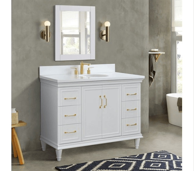 Bellaterra Forli White 49" Single Vanity White Quartz Top Oval Sink  400800-49S-WH