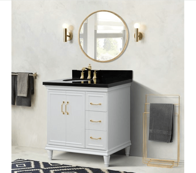 Bellaterra White 37" Single Vanity Black Top and Left Oval Sink Door 