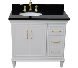 Bellaterra White 37" Single Vanity Black Top and Left Oval Sink Door 