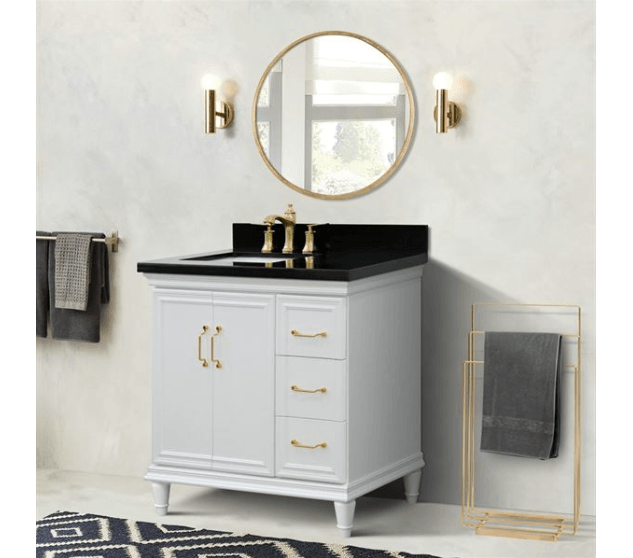 Bellaterra White 37" Single Vanity Black Top and Left Rectangle Sink Door 