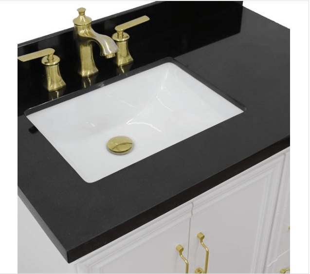 Bellaterra White 37" Single Vanity Black Top and Left Rectangle Sink Door 