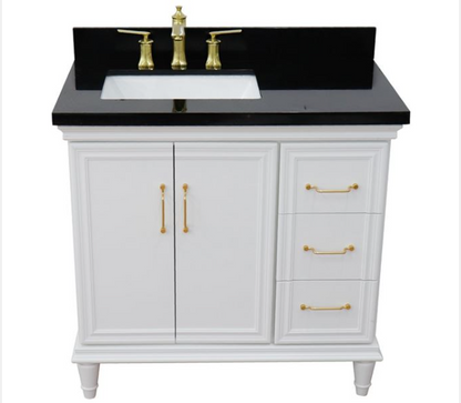 Bellaterra White 37" Single Vanity Black Top and Left Rectangle Sink Door 