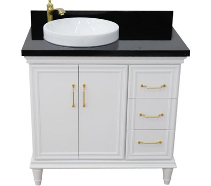 Bellaterra White 37" Single Vanity Black Top and Left round  Sink Door 