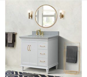 Bellaterra White 37" Single Vanity Gray Top and Left Oval Sink Door 