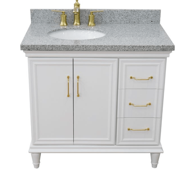 Bellaterra White 37" Single Vanity Gray Top and Left Oval Sink Door 