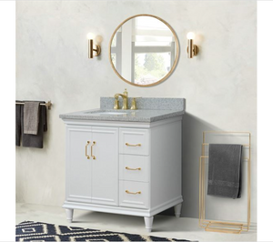 Bellaterra White 37" Single Vanity Gray Top and Left Rectangle Sink Door 
